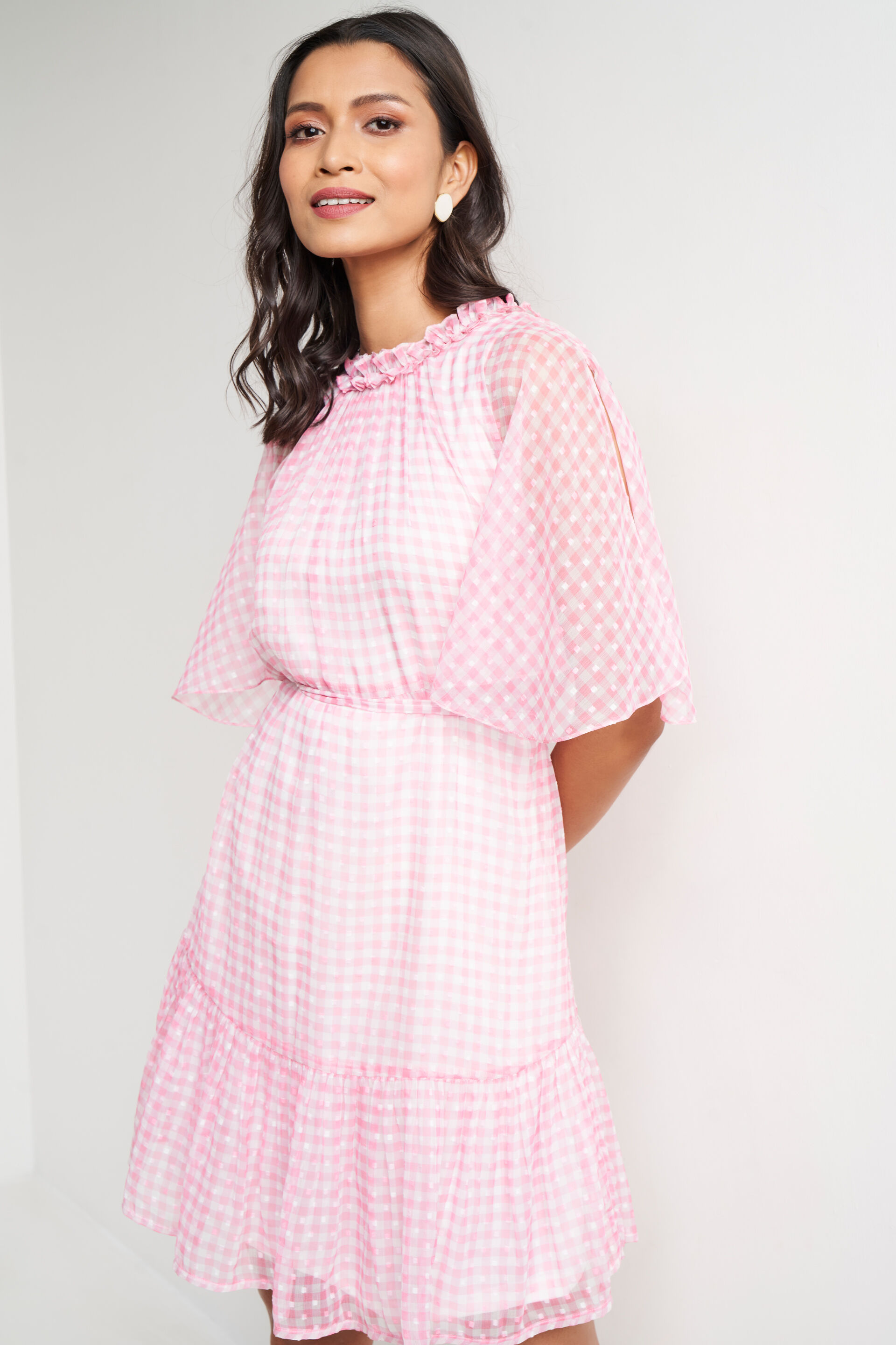 White Pink Floral Flared Dress, White, image 2